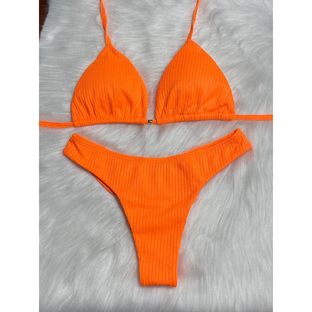 Biquíni Cortininha Canelado com Bojo Removível e Calcinha Fio Duplo em Oferta na Shopee