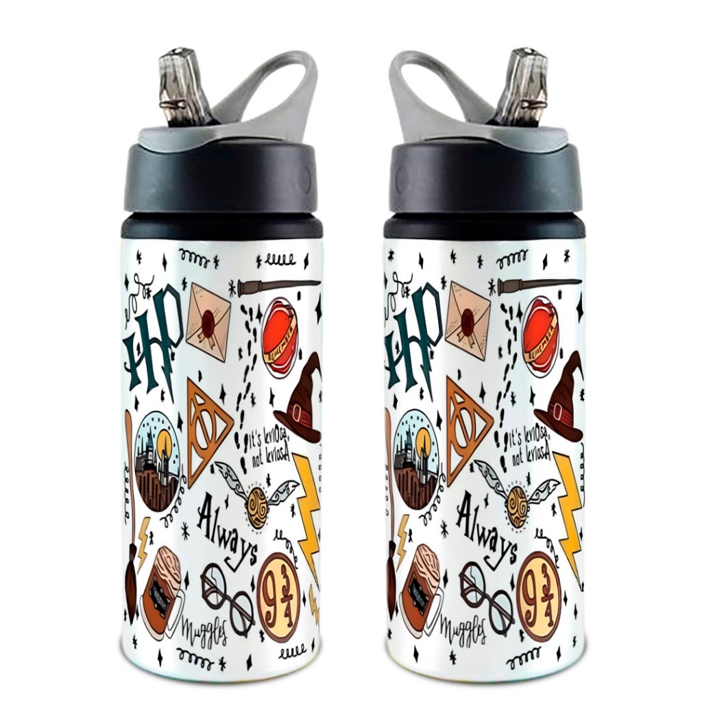 Garrafa/Squeeze Harry Potter COM NOME - Vários Modelos Com Alça e Bico Retrátil 600 ML
