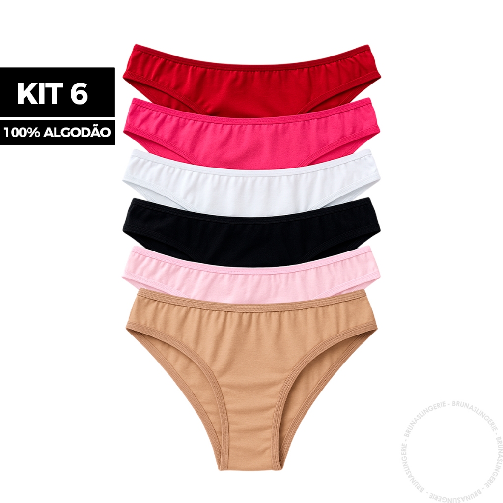 Kit 6 Calcinhas Básica Lisa 100% Algodão Cotton Dia a Dia Confortável Feminina em Oferta na Shopee
