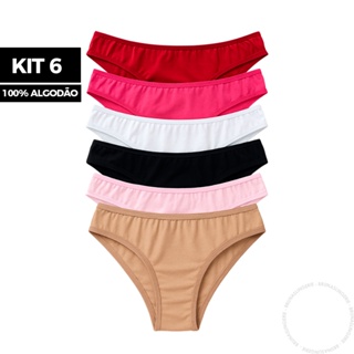Kit 6 Calcinhas Básica Lisa 100% Algodão Cotton Dia a Dia Confortável Feminina em Oferta na Shopee