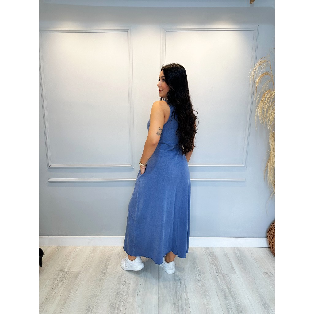 Vestido Longo Estonado com bolso em Oferta na Shopee