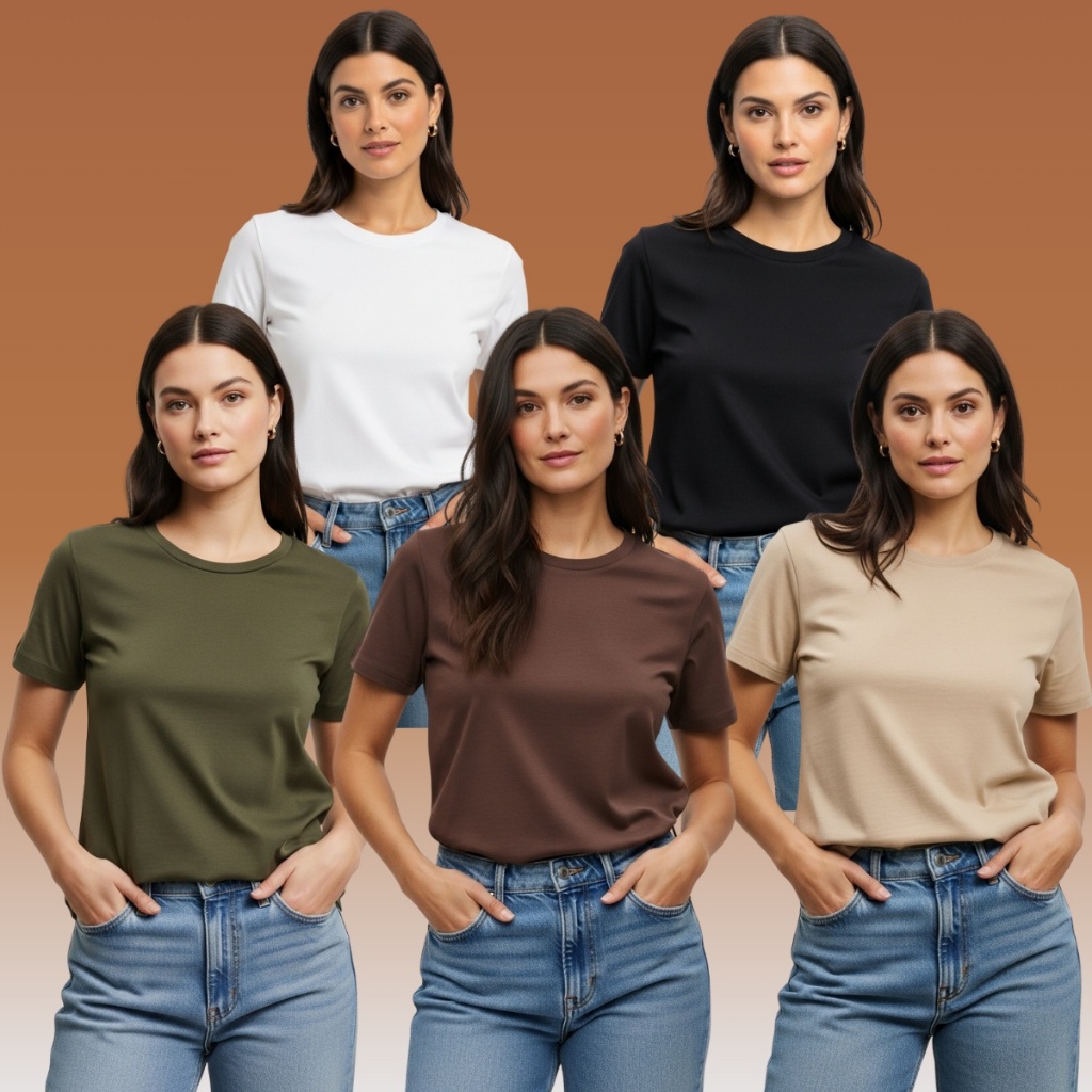 KIT 5 Camisetas Baby Look Feminina Toque Macio, Caimento Perfeito Extremo Conforto 100% Al...