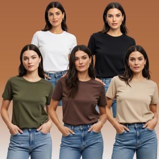 KIT 4 Camisetas Baby Look Feminina Toque Macio, Caimento Perfeito Extremo Conforto 100% Algodão em Oferta na Shopee