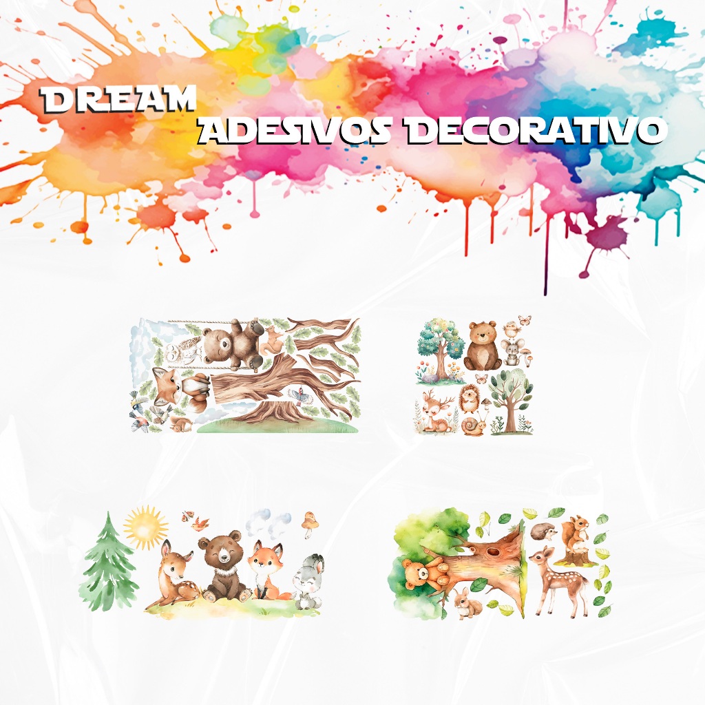 Adesivos Decorativo Vinilico Floresta Animais Cute Aquarela Decoração Quarto Infantil Papel de Parede em Oferta na Shopee