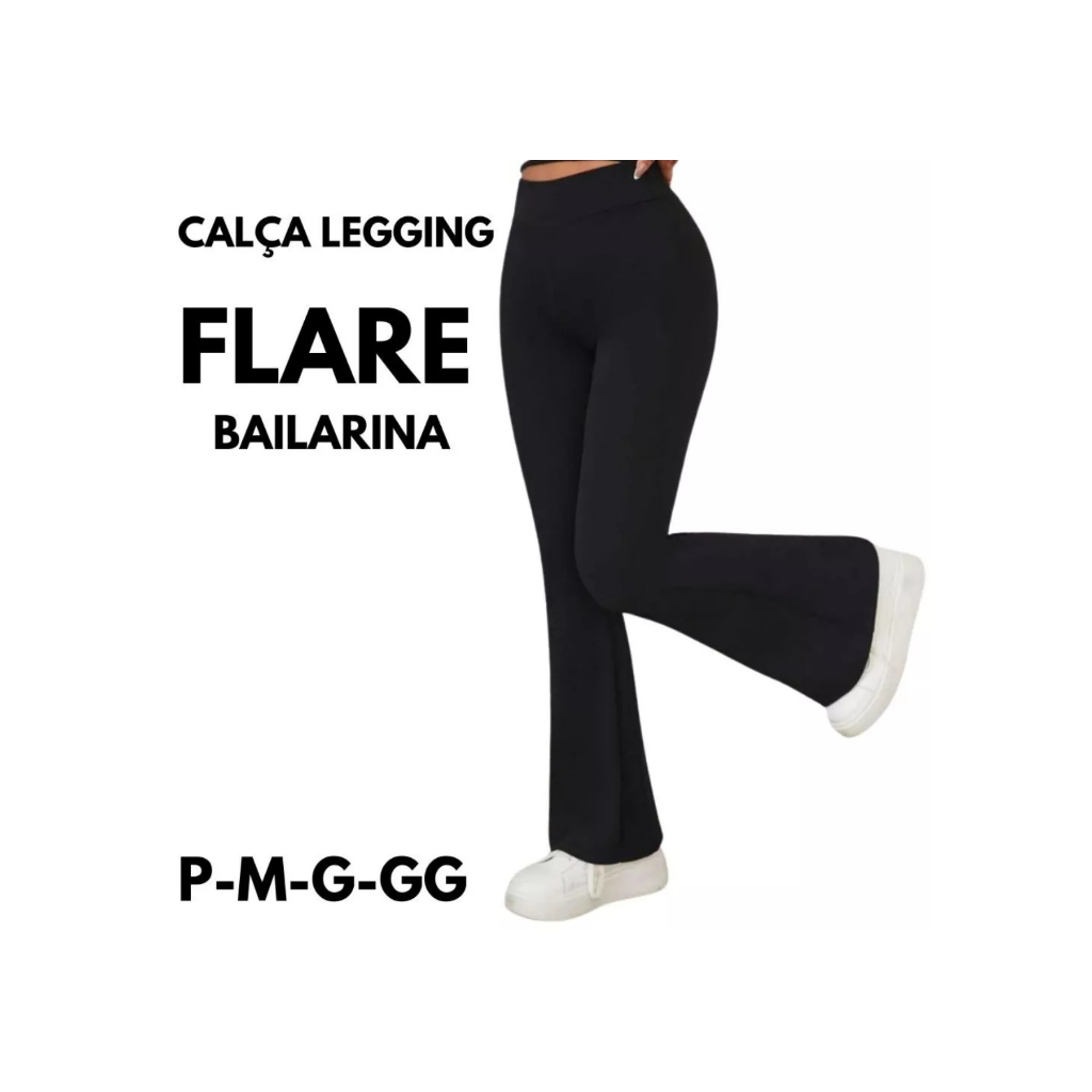 Calça Legging Flare Bailarina Suplex Cintura Alta Modeladora de Bumbum Feminina – Envio Rápido! em Oferta na Shopee