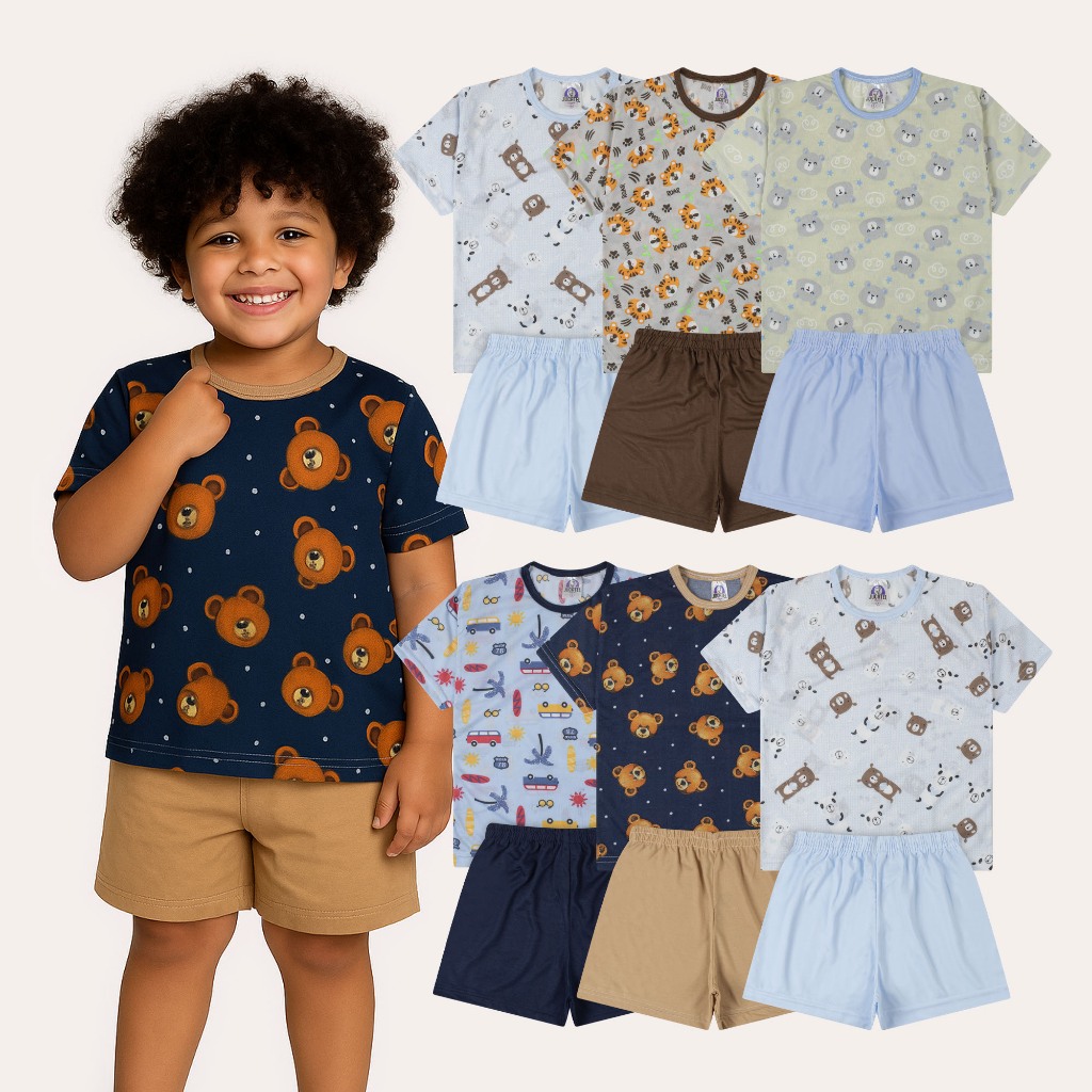 Kit 2 ou 3 Conjuntos Pijama Infantil Masculino Menino 100% Poliéster Verão Estampado e Fresquinho