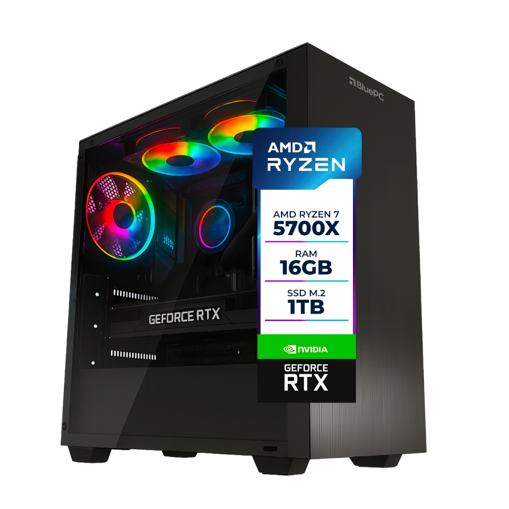 PC Gamer AURA BluePC - Ryzen 7 5700X, B550, RTX 5070 Ti 16GB, 16GB DDR4, SSD 1TB