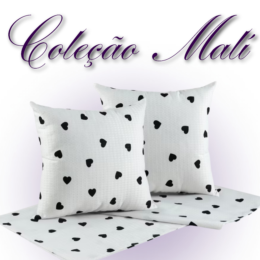 Kit Peseira + 2 Almofadas Decorativas Coleção Mali | Tecido Piquet | Solteiro, Casal ou Queen