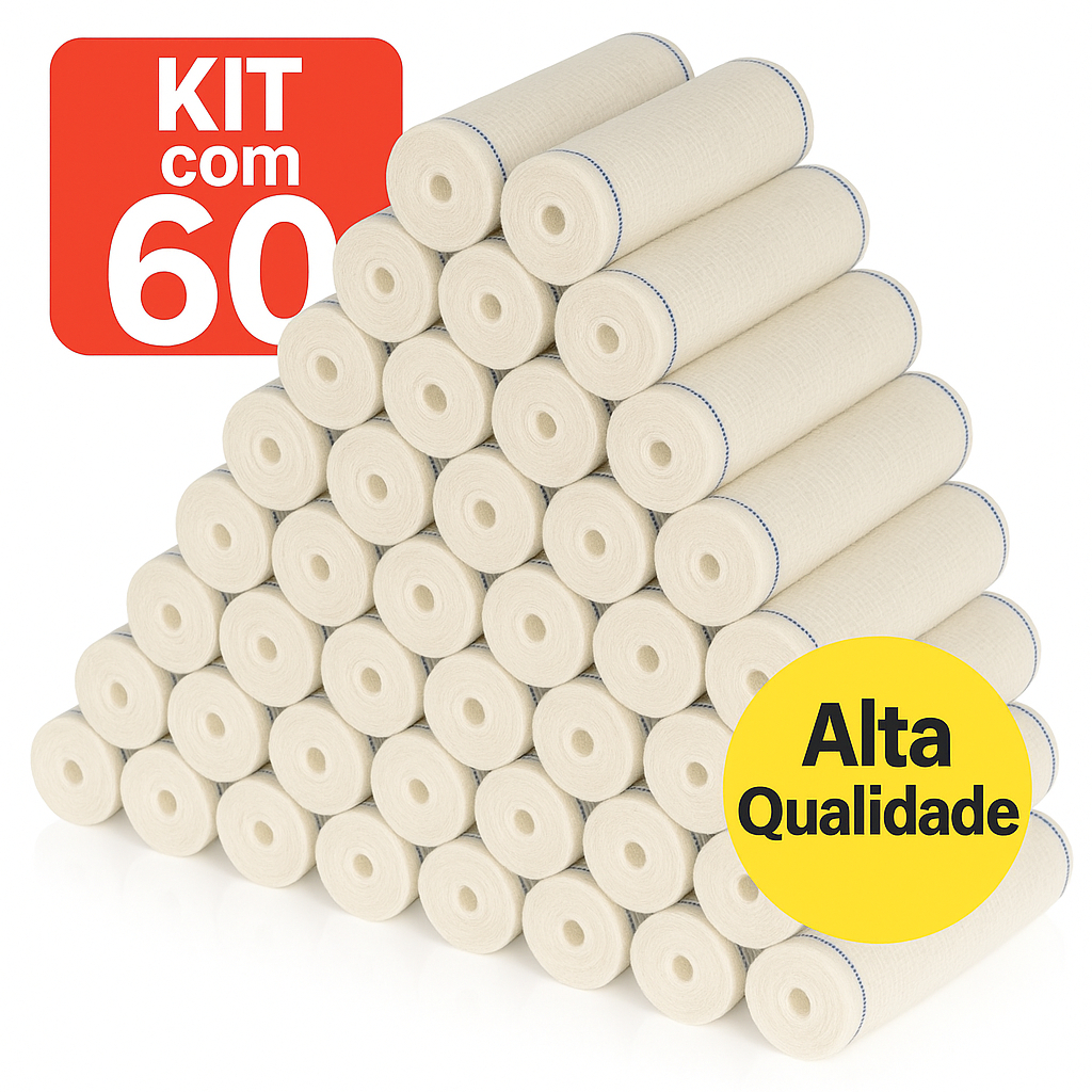 Kit 60 un Faixa Curativo Atadura Crepom Crepe 13 Fios Alta Qualidade Absorção Elasticidade Orthocrem