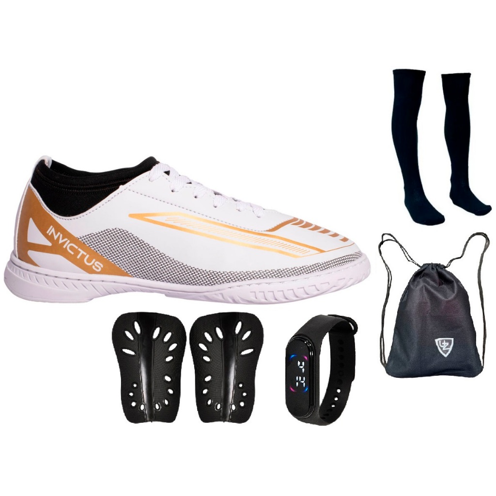 Chuteira Futsal Invictus Quadra Nova Original Uzze Meião Mochila Relógio Caneleira em Oferta na Shopee