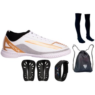 Chuteira Futsal Invictus Quadra Leve Original Uzze Meião Mochila Relógio Caneleira