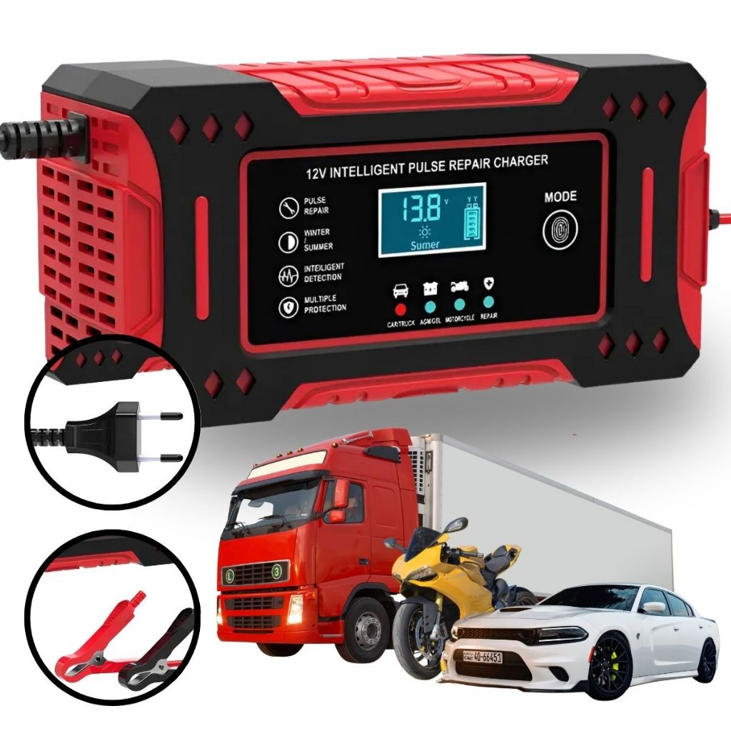 Carregador De Bateria Inteligente Automotivo 12v Reparador Bivolt Digital Carro Moto Jet Ski