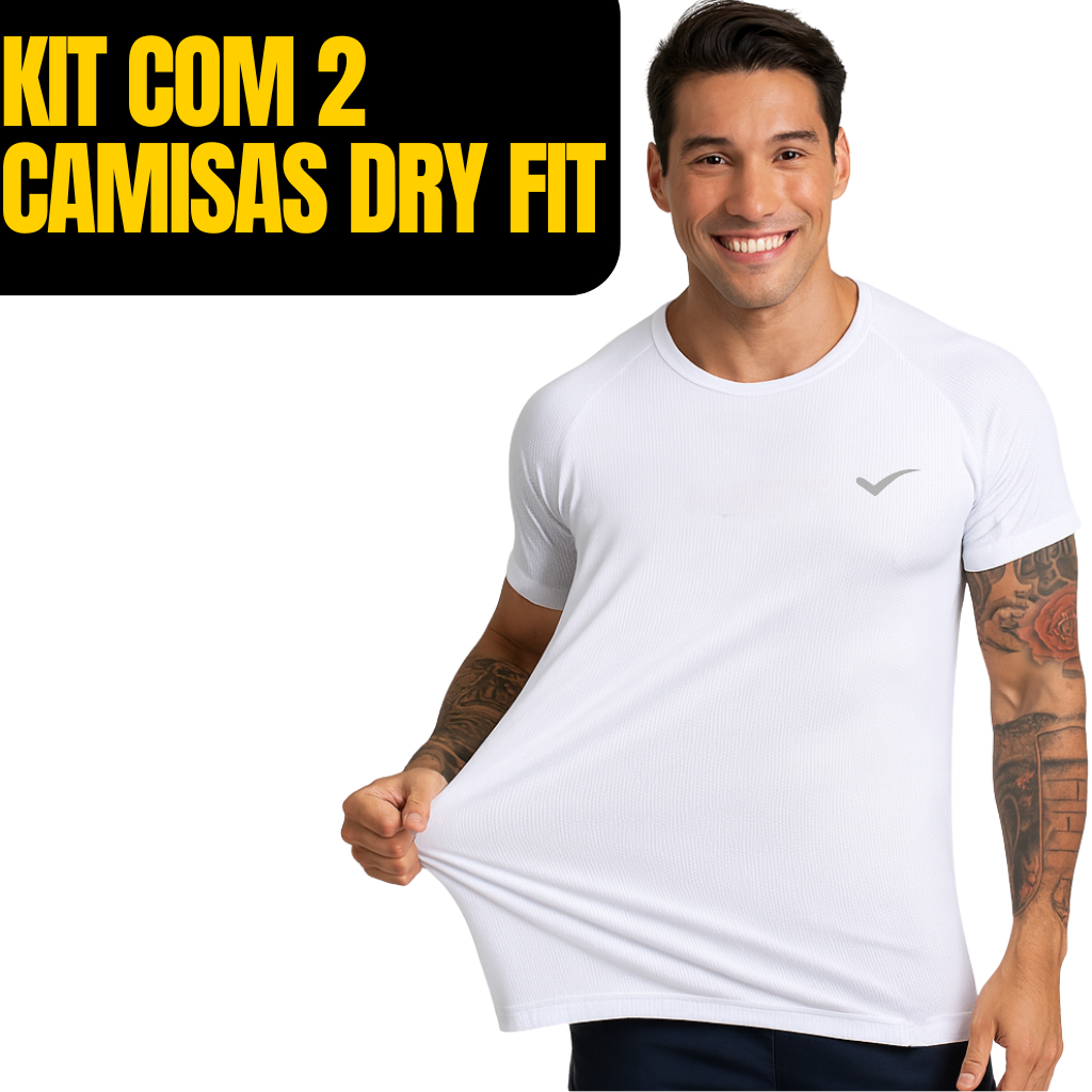 Camisa Dry Kit 2 Camiseta Manga Curta Fitness Academia Corrida CrossFit Poliester Premium