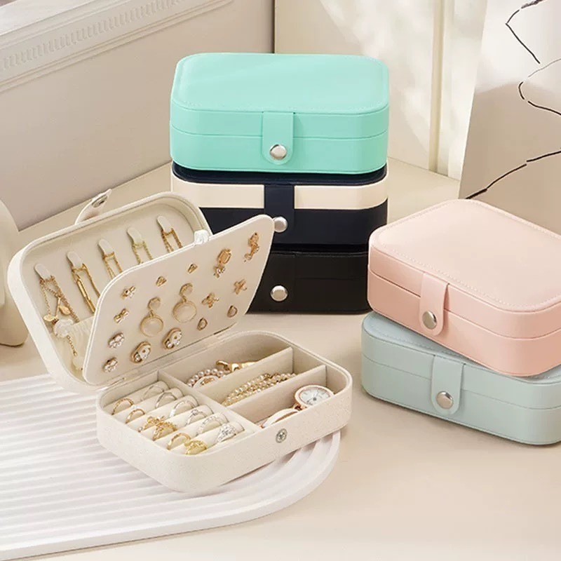 Porta Jóias Multi-Função Portátil de Courino Organizador Duplo Para Colar Brinco Pulseira Bijuteria Viagem