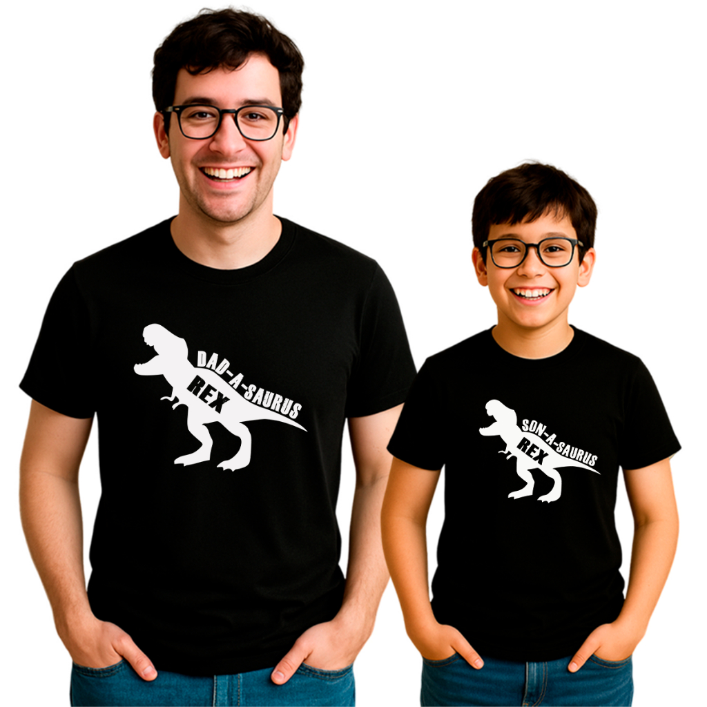 kit Pai E Filho Estampa Tema Dinossauro Rex Ilustração
