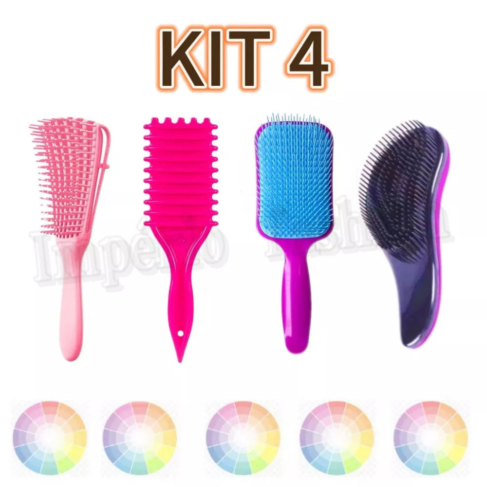 Kit 4 Escovas Polvo /Onda/Raquete/Mágica Cores variadas Best em Oferta na Shopee