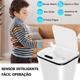 Lixeira Inteligente com Tampa de Abertura Automática por Sensor de Movimento 16L Com Carr…