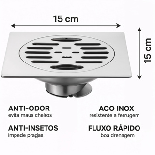 Ralo Inox Quadrado Anti Odores Inseto 15x15  Inteligente em Oferta na Shopee