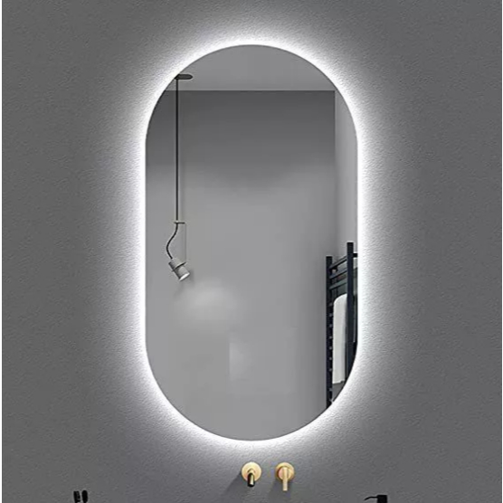 Espelho Oval Orgânico LED 80x50cm Luz Quente e Fria Decorativo Banheiro e Quarto
