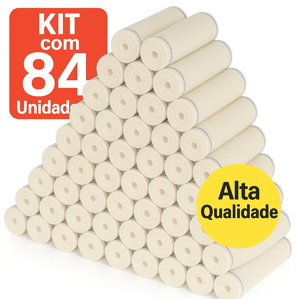 KIT 84 Ataduras Hospitalares  – Alta Qualidade para Curativos, Enfaixamentos e Uso Profissional