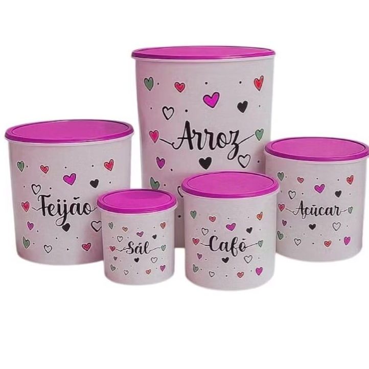 Conjunto de Potes Mantimentos 5 Peças adesivado Love. em Oferta na Shopee