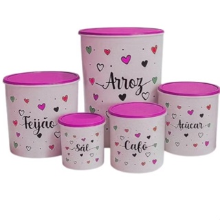 Conjunto de Potes Mantimentos 5 Peças adesivado Love. em Oferta na Shopee