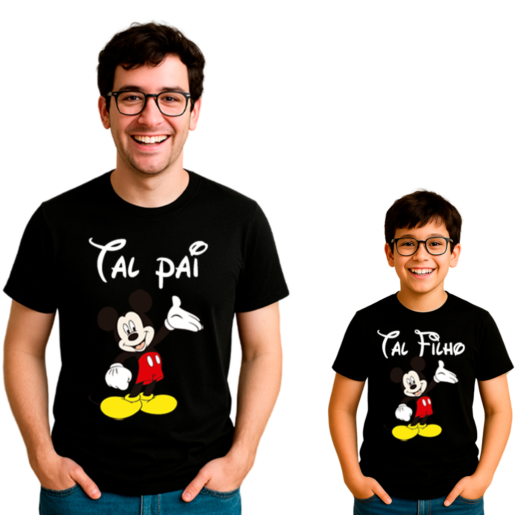 Kit Pai E Filho Camisetas Preto 2 Peças Estampa Escrita Tal Pai Tal Filho Mickey