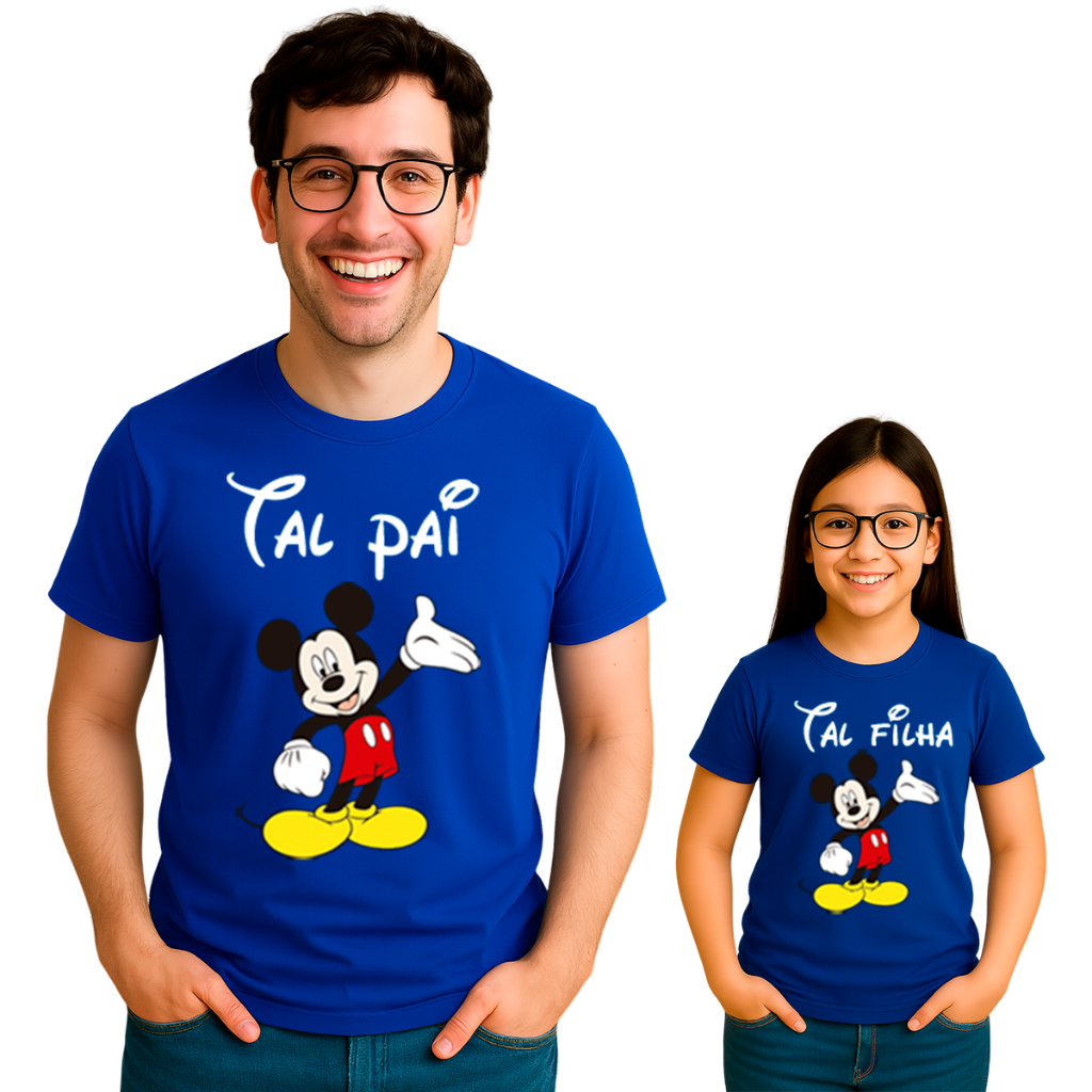 Kit Pai E Filha Camisetas Azul 2 Peças Tal Pai Tal Filha Mickey Desenho