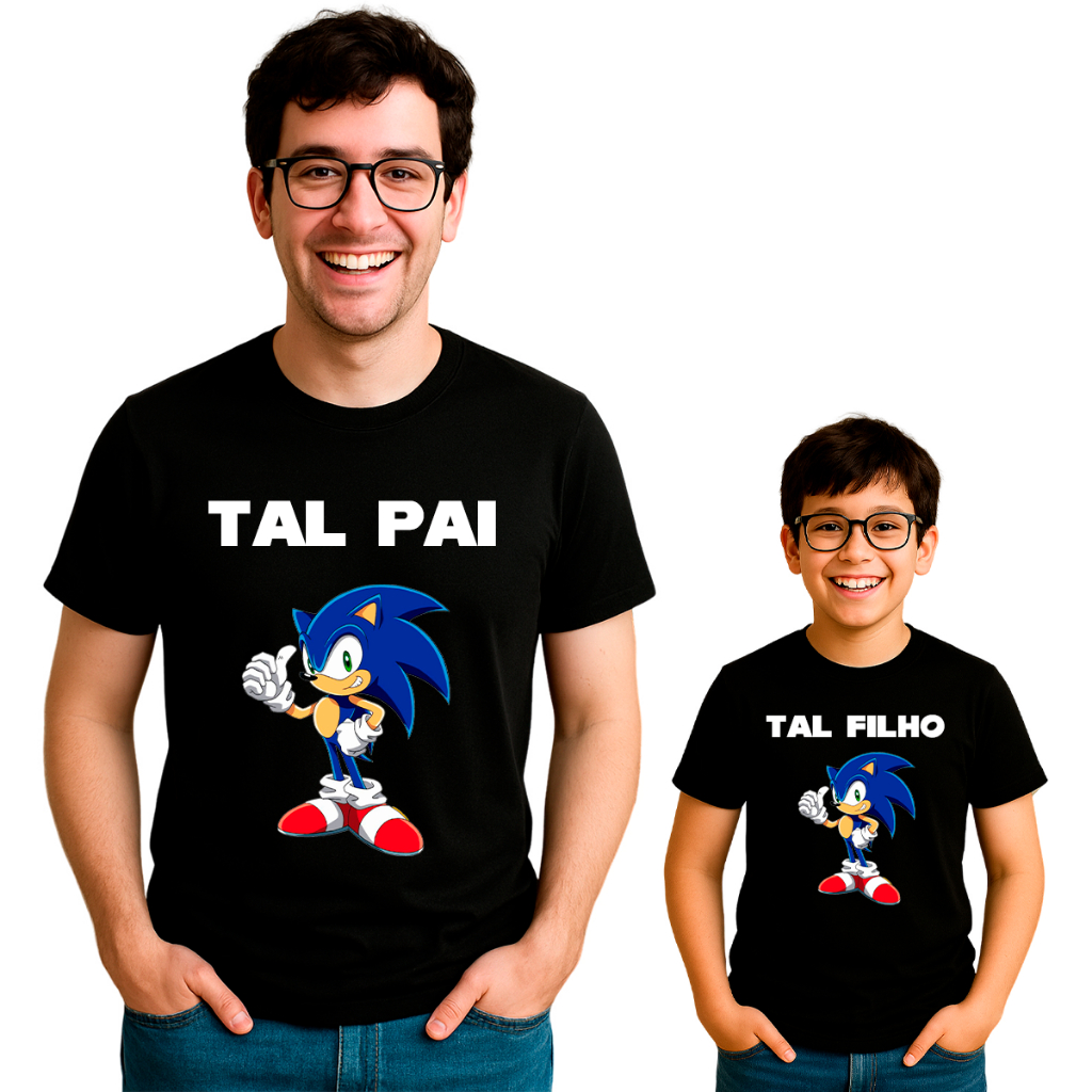 Kit Pai E Filho Camisetas 2 Peças Preta Tal Pai Tal Filho Sonic Jogo