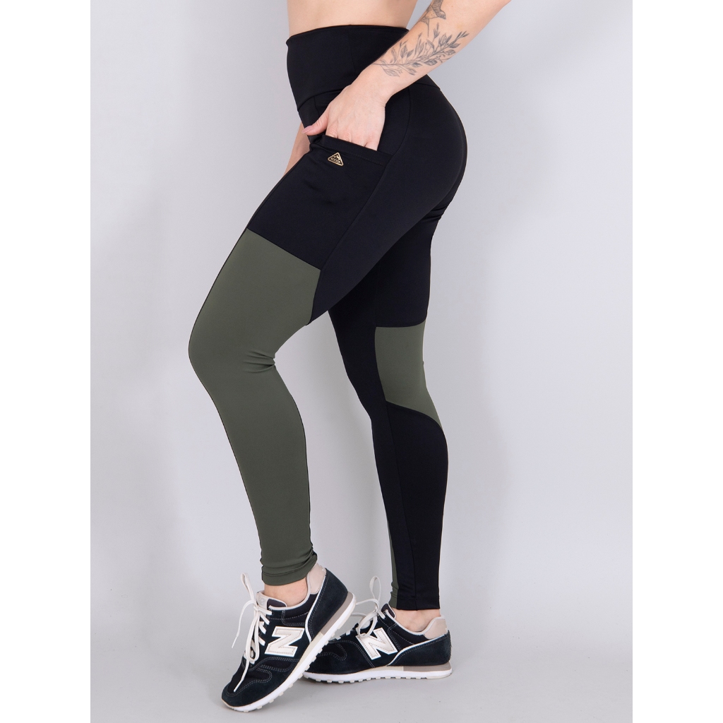 Calça Legging de Poliamida com Bolso Bicolor Moda Feminina Fitness em Oferta na Shopee