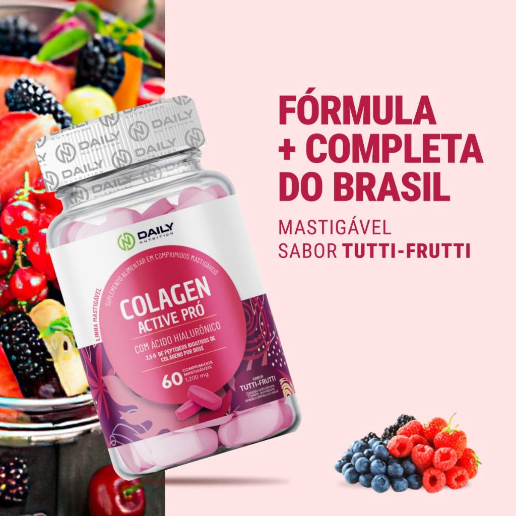 Colagen Active Pró com Ácido Hialurônico e Vitamina C Suplemento Mastigável Daily Nutrition