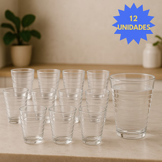 Jogo 12 Copos Vidro Arizona Resistente de 200ml Transparente