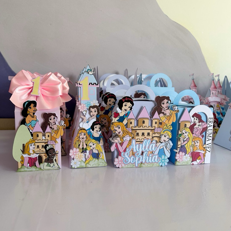 Kit Caixinhas personalizadas tema princesas festa infantil lembrancinha aniversário decoração