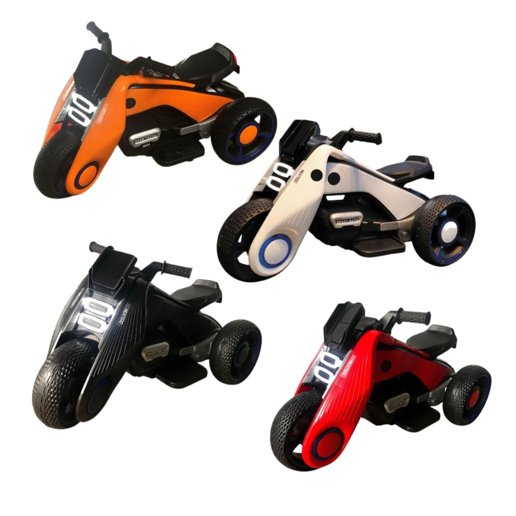 Mini Moto Elétrica Infantil, Triciclo 6V, com LED, Som e Entrada USB, Modelo Futurista