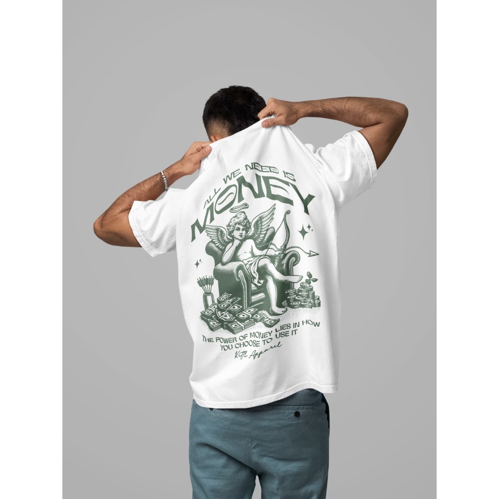Camiseta Oversized Money Estilosa Confortável 100% Algodão Camisa Gola Redonda Canelado