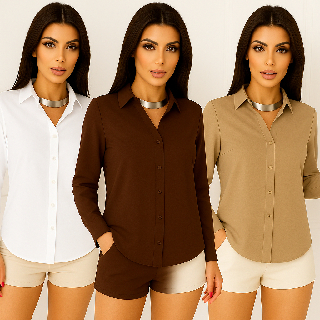 Camisa Social Feminina Lisa Manga Longa Conforto e Caimento Leve em Oferta na Shopee