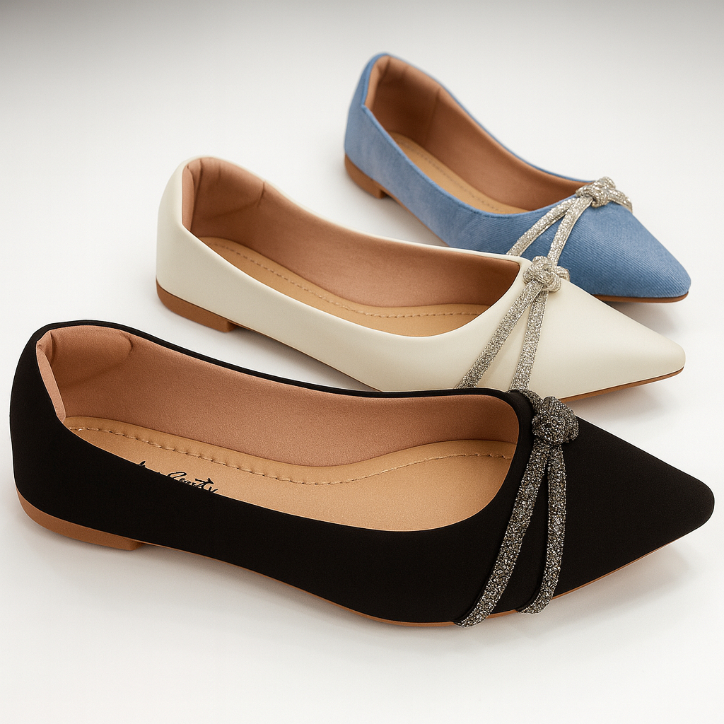 Sapatilha Feminina Bico Fino Detalhe Tiras Strass Elegante Casual Moderna Dia a Dia Jaqueline Costa em Oferta na Shopee