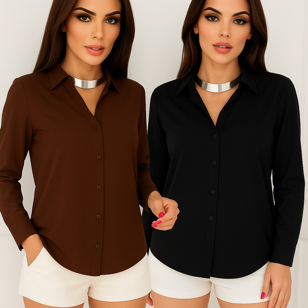 Blusa Feminina Social Manga Comprida Lisa Versátil Para Escritório e Dia a Dia em Oferta na Shopee