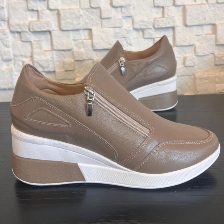 Tênis sneaker salto plataforma anabela COURO LEGÍTIMO