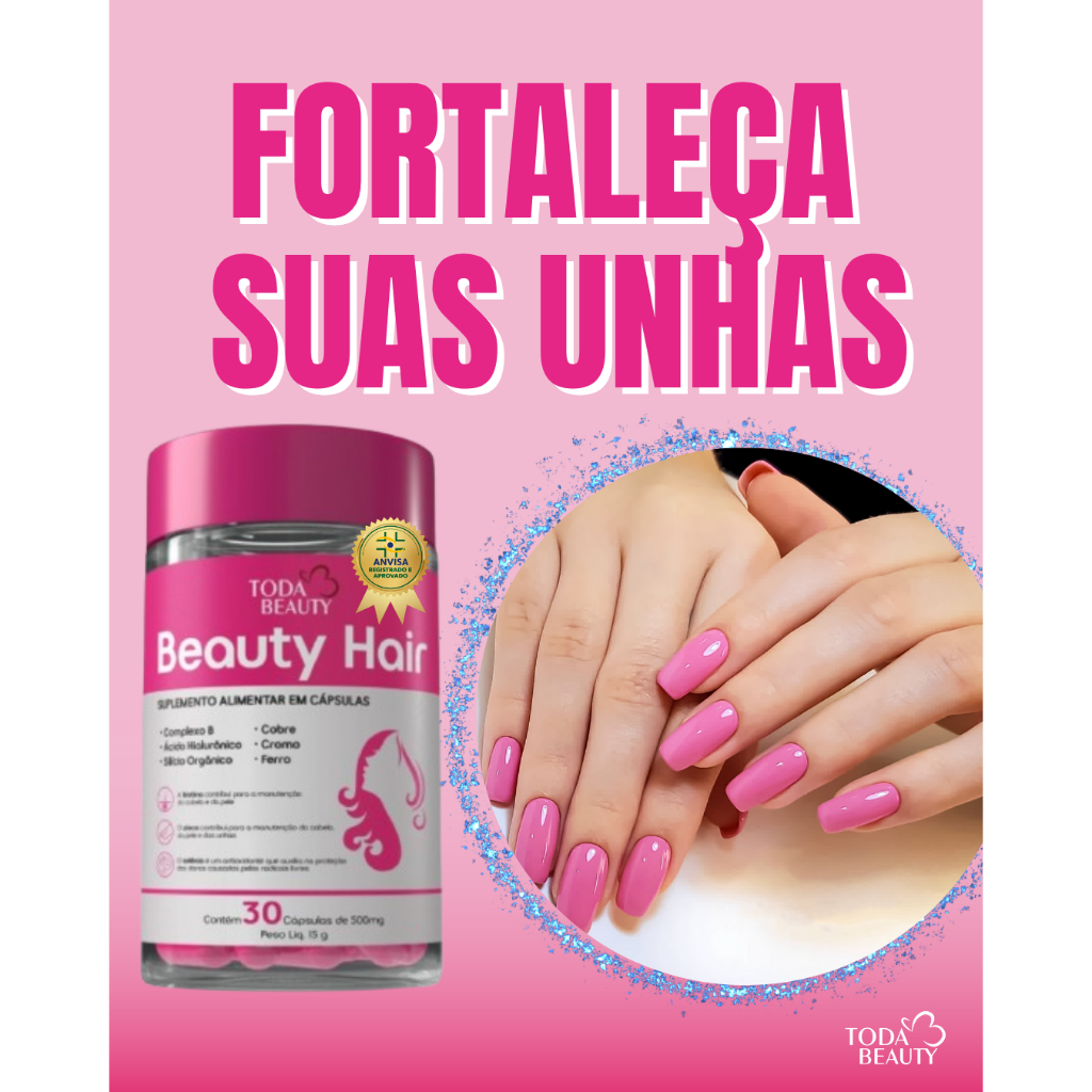 Biotina + B12 + Acido Fólico + 8 Vitaminas Cabelo Pele Unhas - 30 Cápsulas Beauty Hair