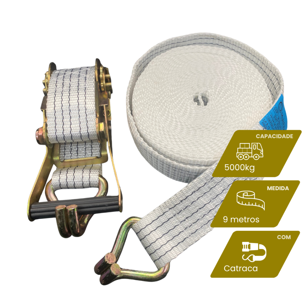 Kit Cinta Amarrar Prender Carga 5 t Toneladas+ Catraca Reforçada Caminhao Carreta