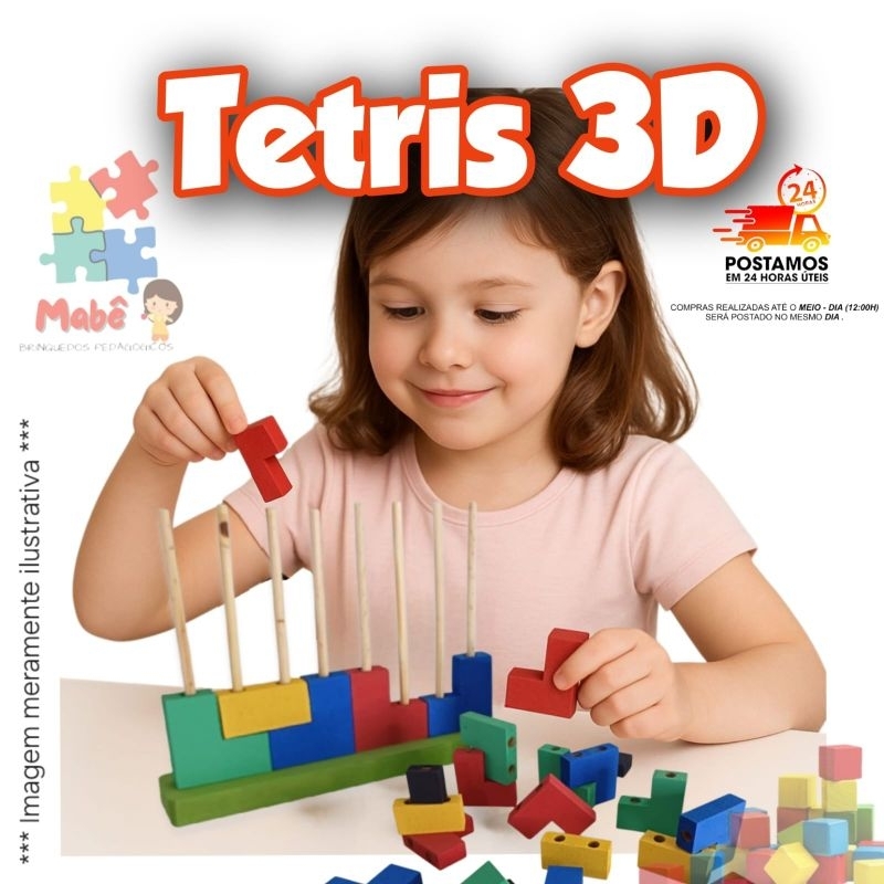 Blocos de Encaixes Vertical  25 Peças Coloridos em Madeira Jogo Educativo Tetris Brinquedo em Oferta na Shopee