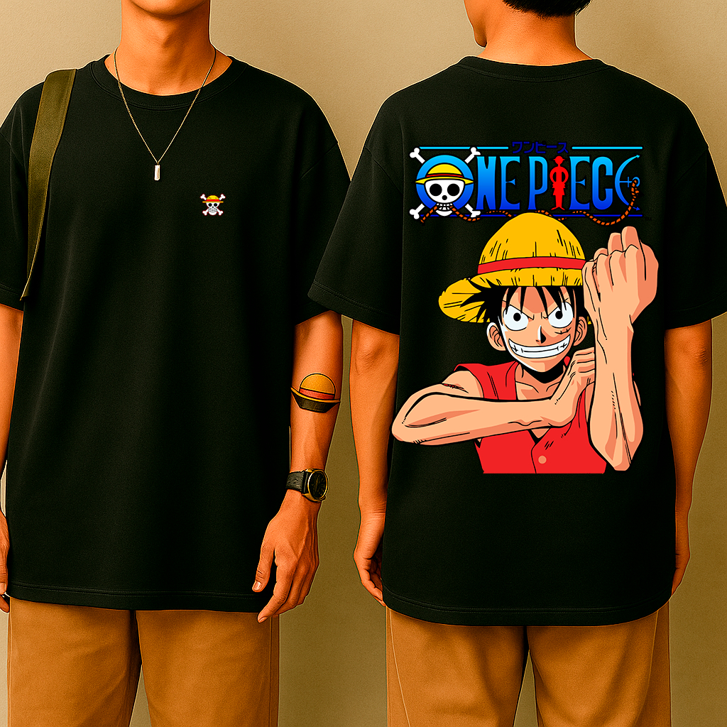 Camiseta Oversized Luffy Punho de Borracha – Estilo Mangá, Anime Urbano, Algodão Premium, Geek Zorro One Pirata