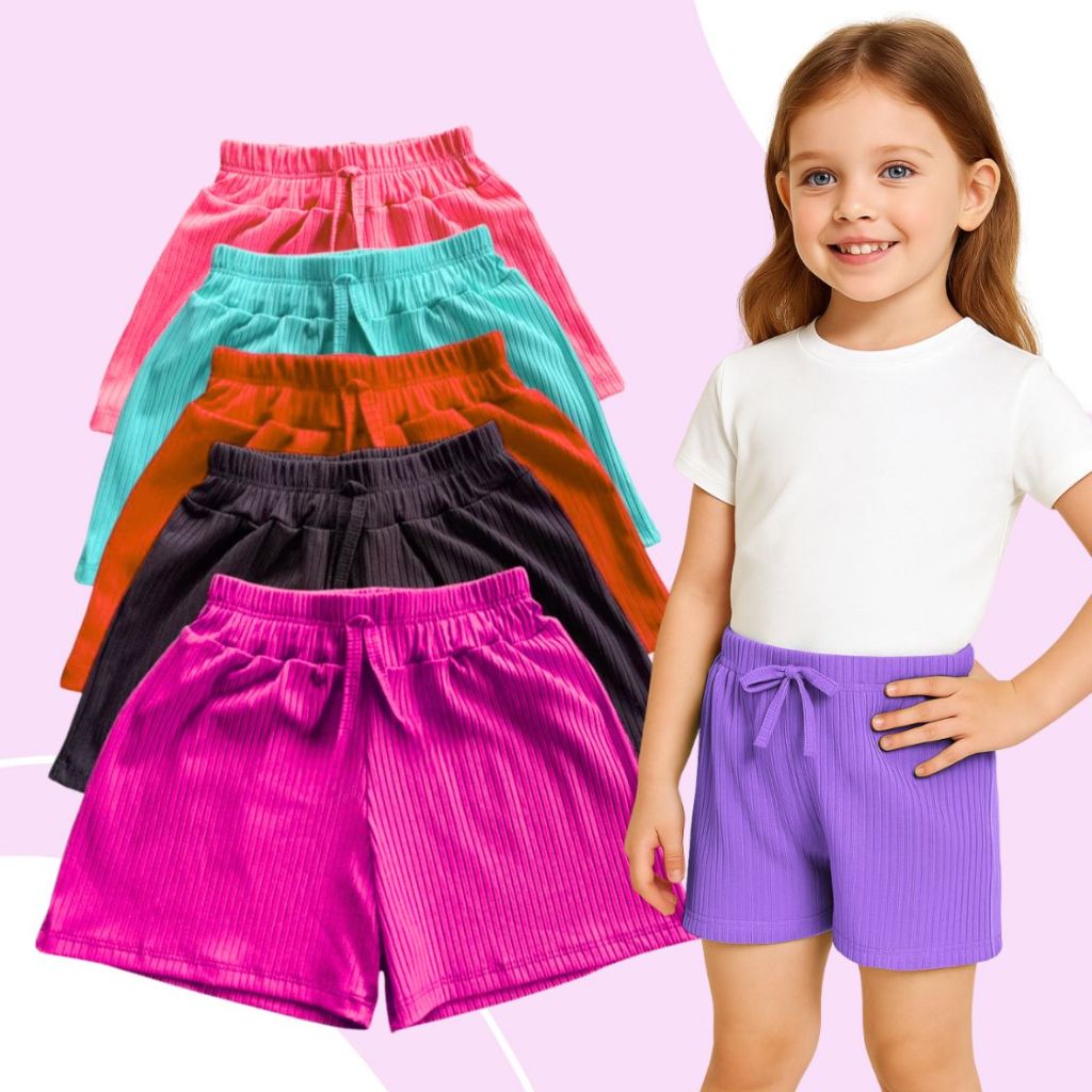 Kit 3 Shorts Canelado Infantil Feminino – Roupa Menina Moda Verão ENVIO CORES SORTIDAS