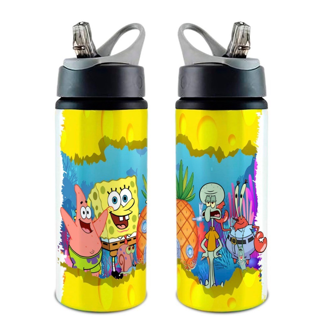 Garrafa/Squeeze Bob Esponja Vários Modelos COM NOME Com Alça e Bico Retrátil 600 ML em Oferta na Shopee