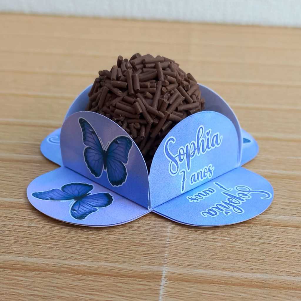 Forminha de Doce Brigadeiro Personalizada Borboleta Roxa - 4 pétalas / Festa de aniversário / Lembrancinha