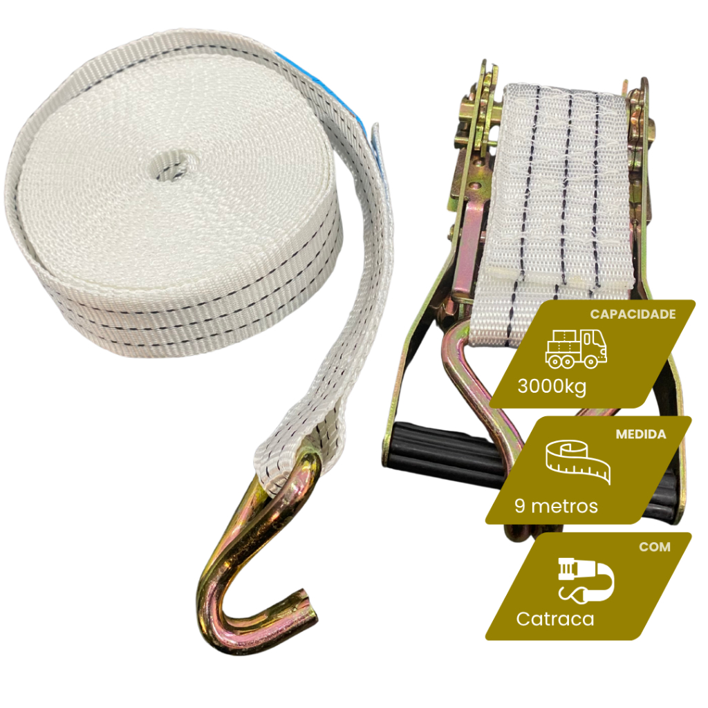 Catraca Cinta 3t para Amarrar Prender Carga 3 toneladas 3T + Catraca Caminhao Carreta Reforçado 100% Poliester