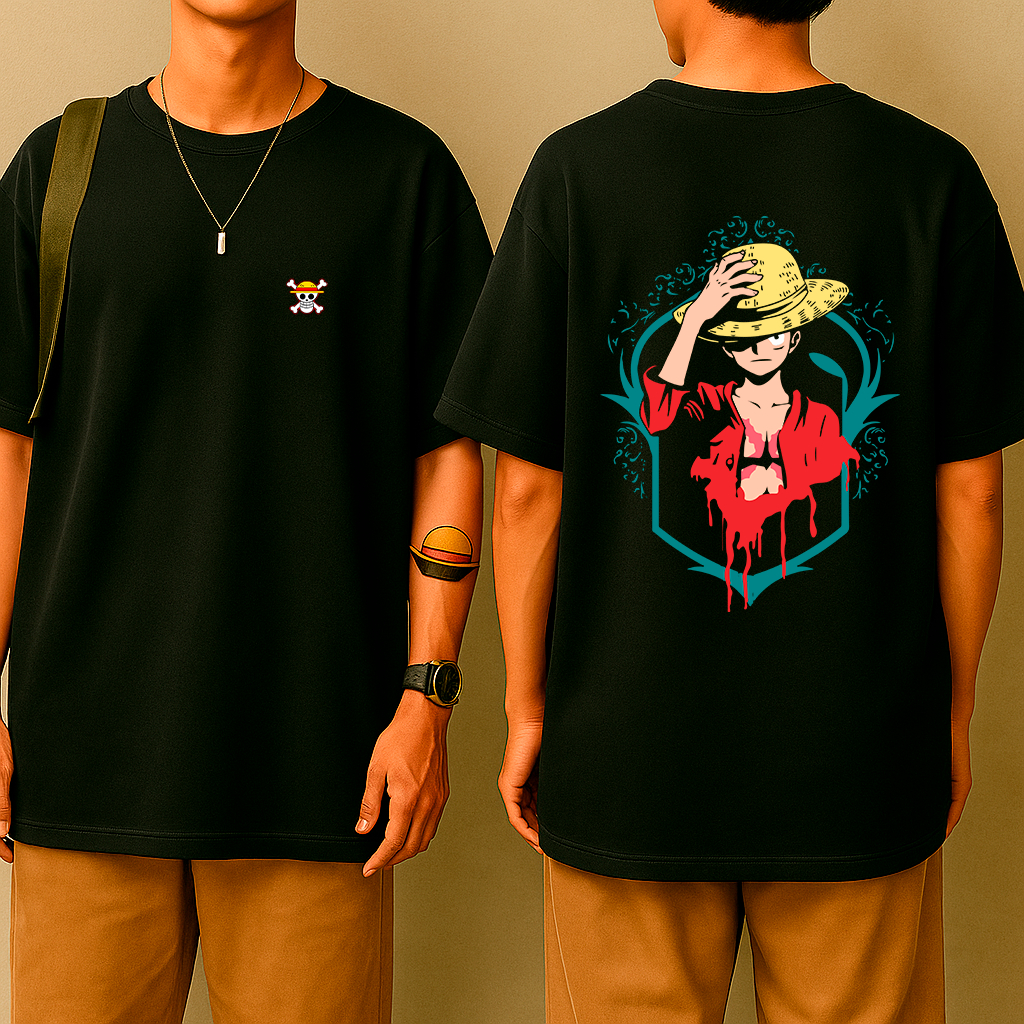 Camiseta Oversized Luffy Chapéu de Palha – Estilo Mangá Minimalista, Algodão Premium, Geek Zorro One Pirata