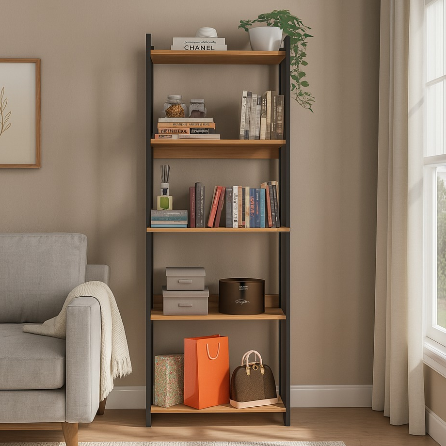 Estante Organizador Livreiro Estilo Industrial Madeira MDP Prateleira p/ Livros Quarto Sal...