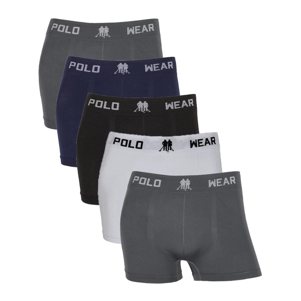 Kit 5 Cuecas Boxer Box Polo Wear Microfibra Lisa Sem Costura Sortidas